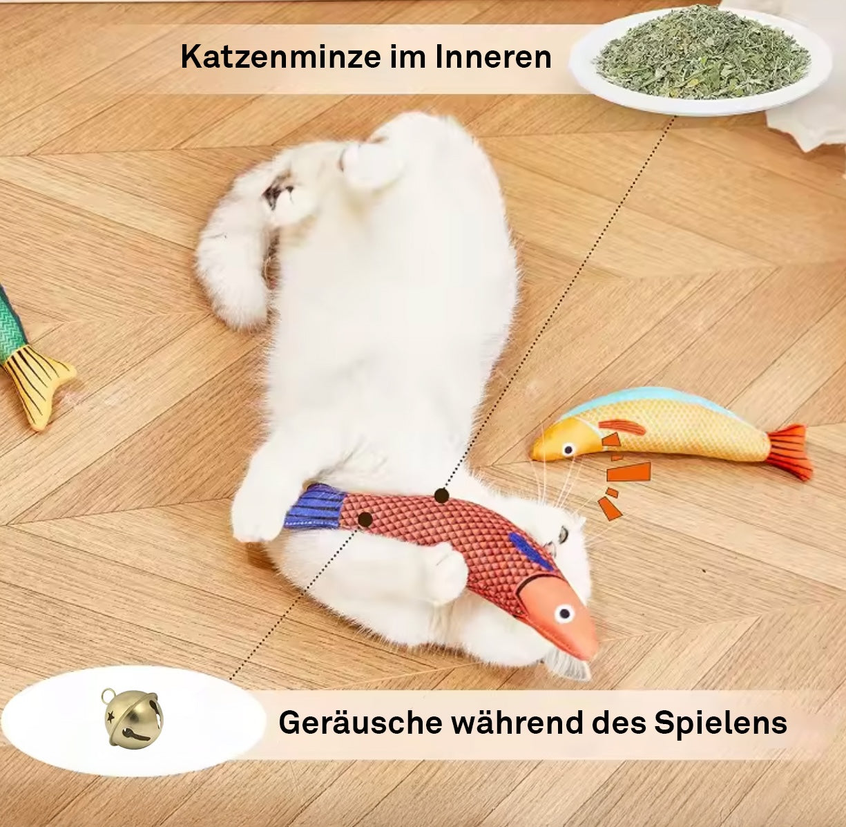 Katzenspielzeug Fisch mit Glöckchen – aus Baumwolle